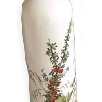 White glazed stoneware bottle with floral decoration. Cork