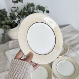 5 vintage earthenware dessert plates stamped Salins - Marli beige and white gingham