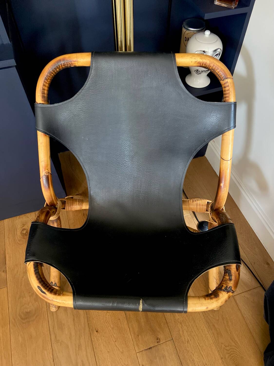 Bamboo and leather sling chair