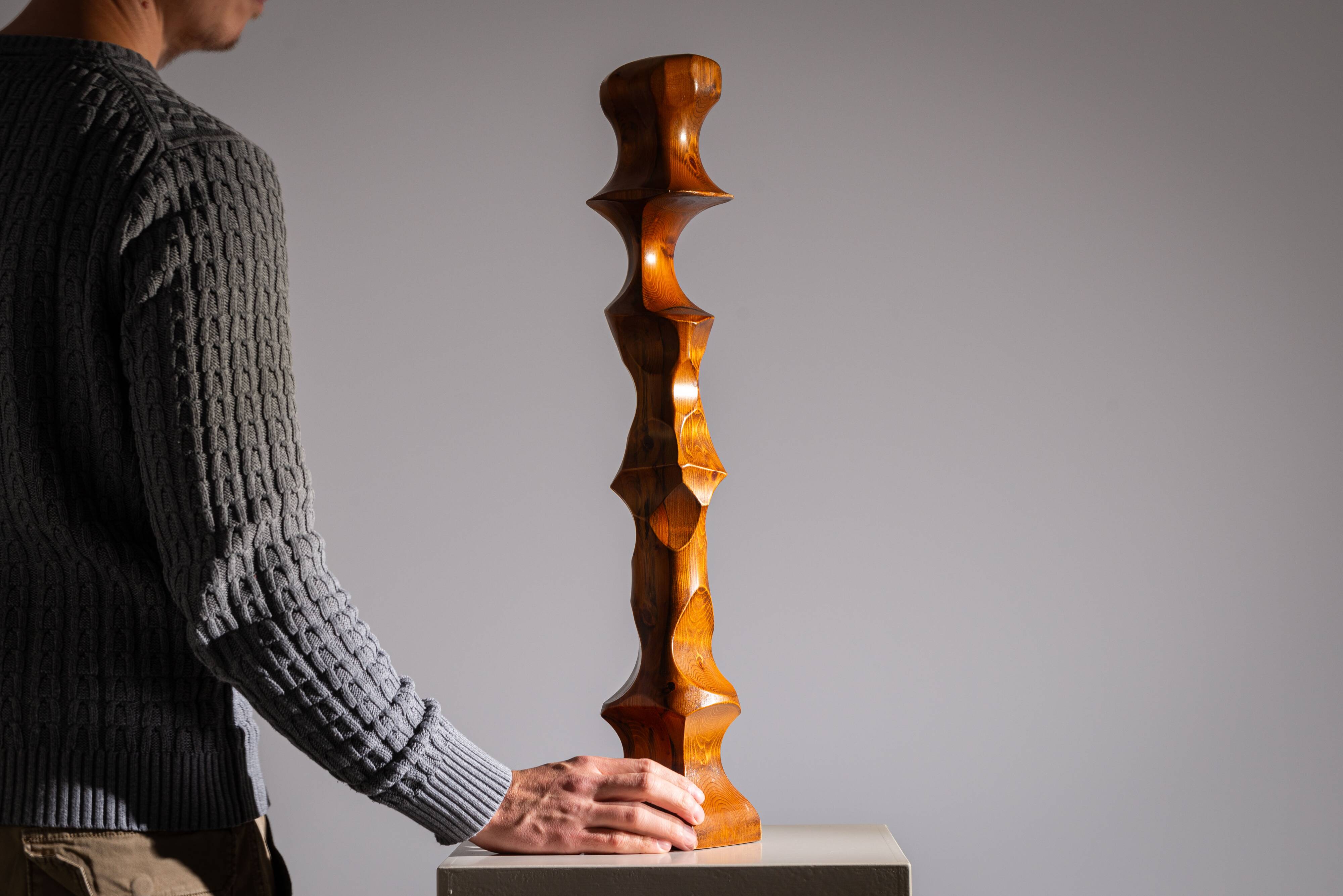 Minimalist abstract handcarved wooden sculpture