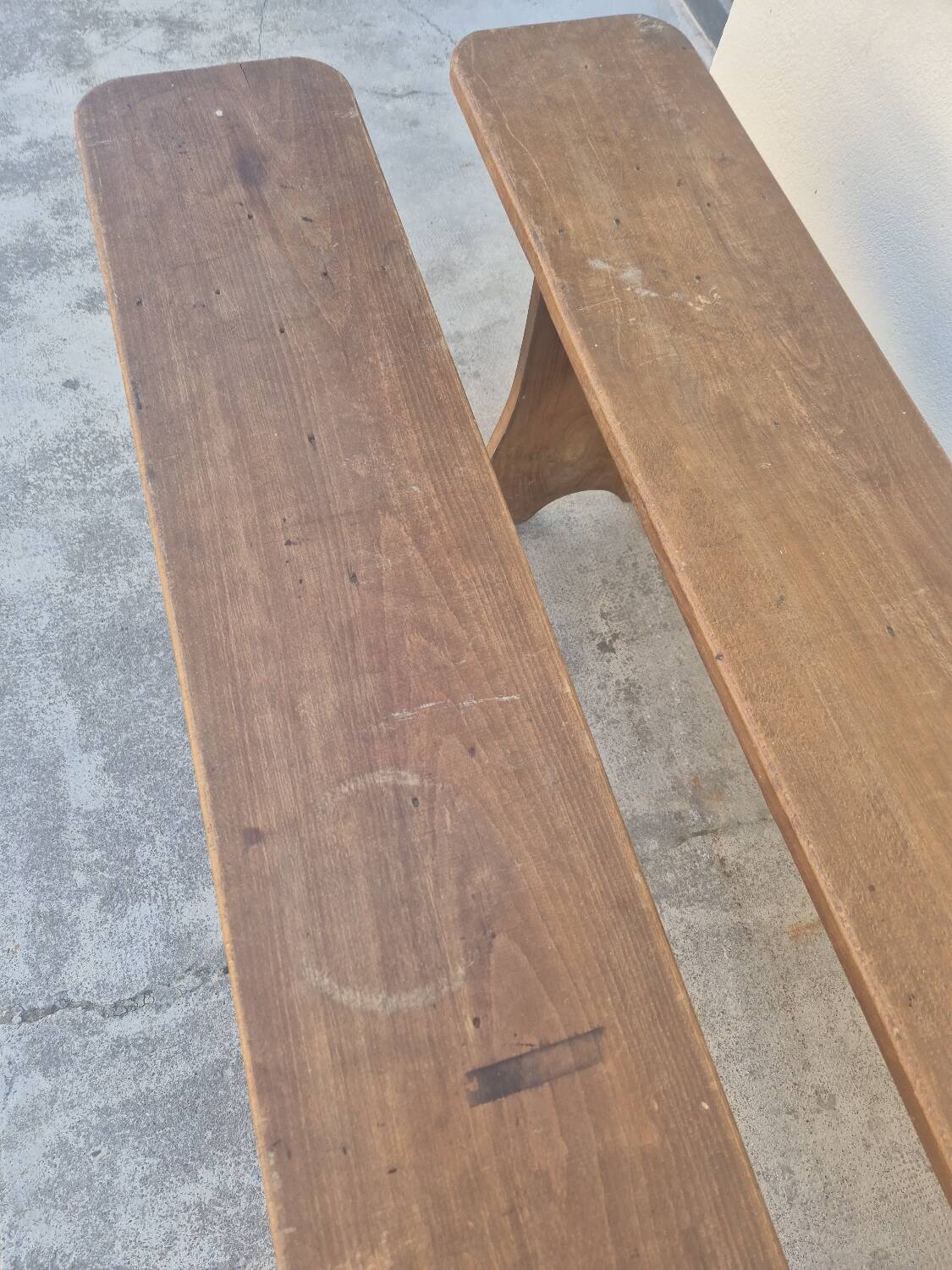 Pair of antique rustic farmhouse benches