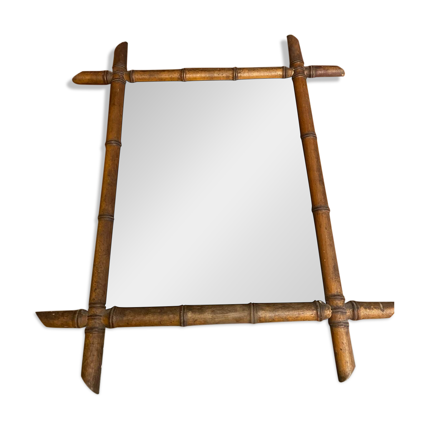 Miroir ancien au mercure contour bois style bambou vintage
