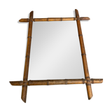 Antique mercury mirror with wooden frame and bamboo style vintage
