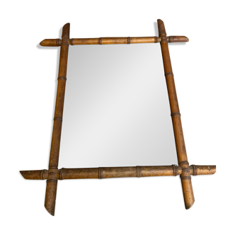 Antique mercury mirror with wooden frame and bamboo style vintage