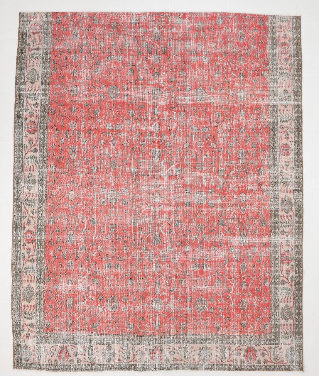 7x9 Turkish Soft Red Bordered Rug, 220x272 Cm
