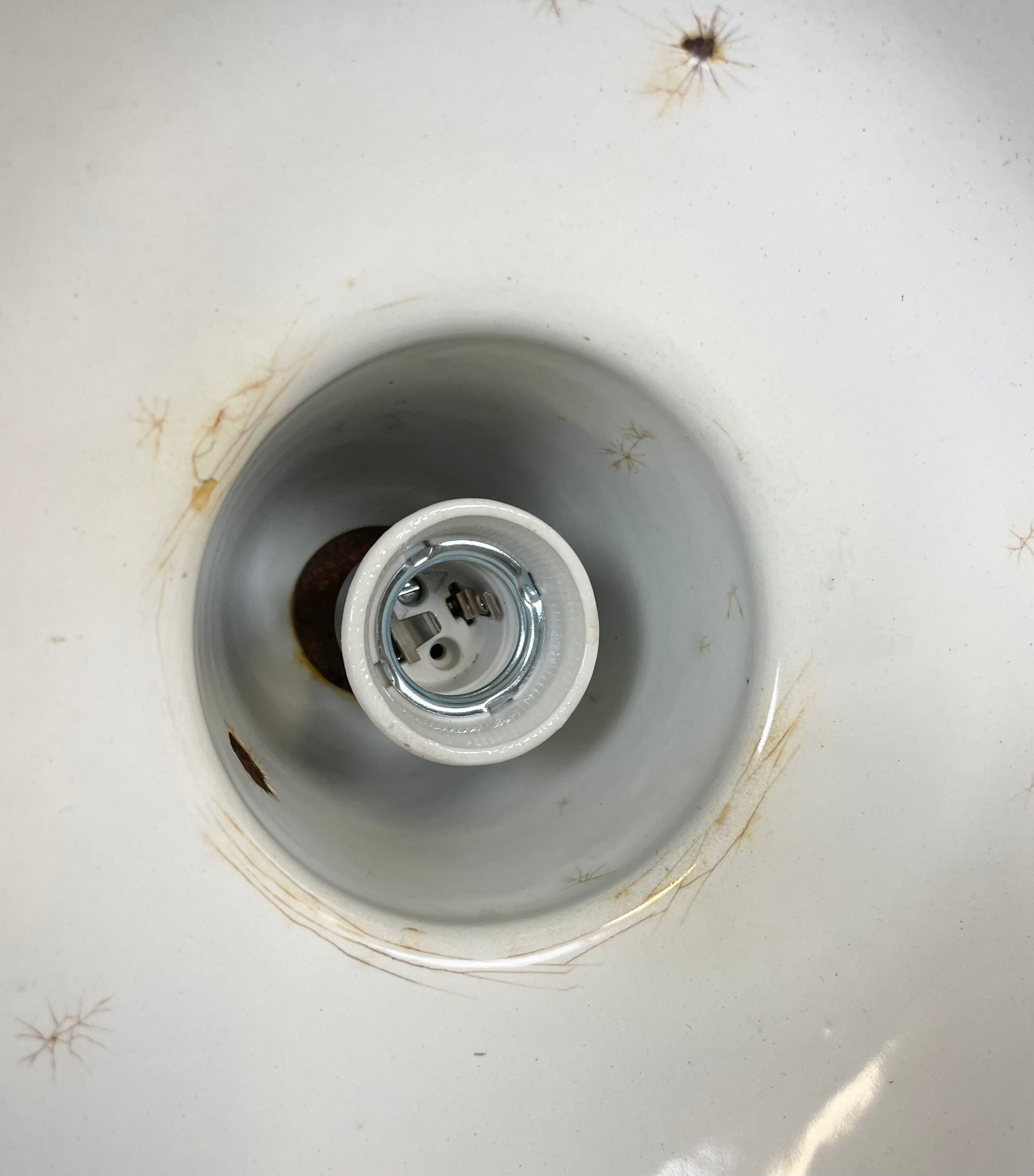 Industrial black enamel factory lamp with cast iron top, 1950s