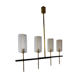 Lustre Verre laiton et metal vermiculé 60's