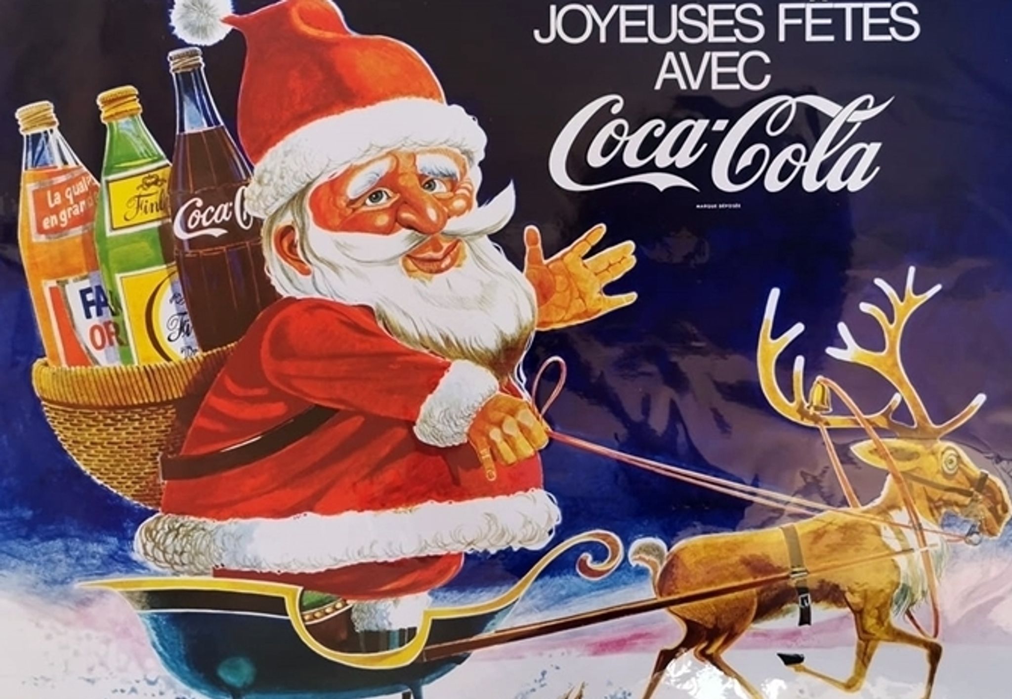 original coca cola poster from 1972 vintage Santa Claus good holidays 120x80 cm