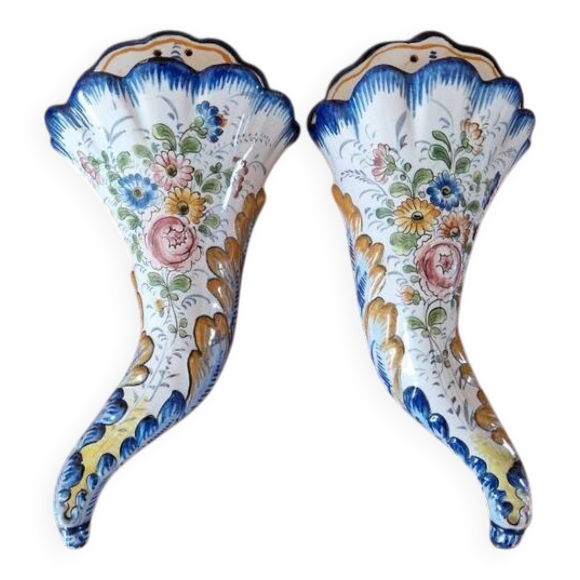 Pair of bouquet holders in Nevers earthenware - By Marest Frères