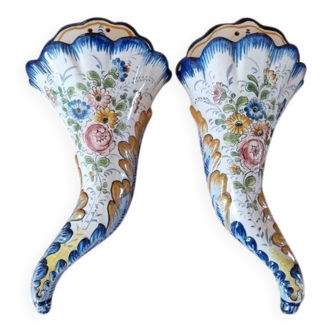 Pair of bouquet holders in Nevers earthenware - By Marest Frères