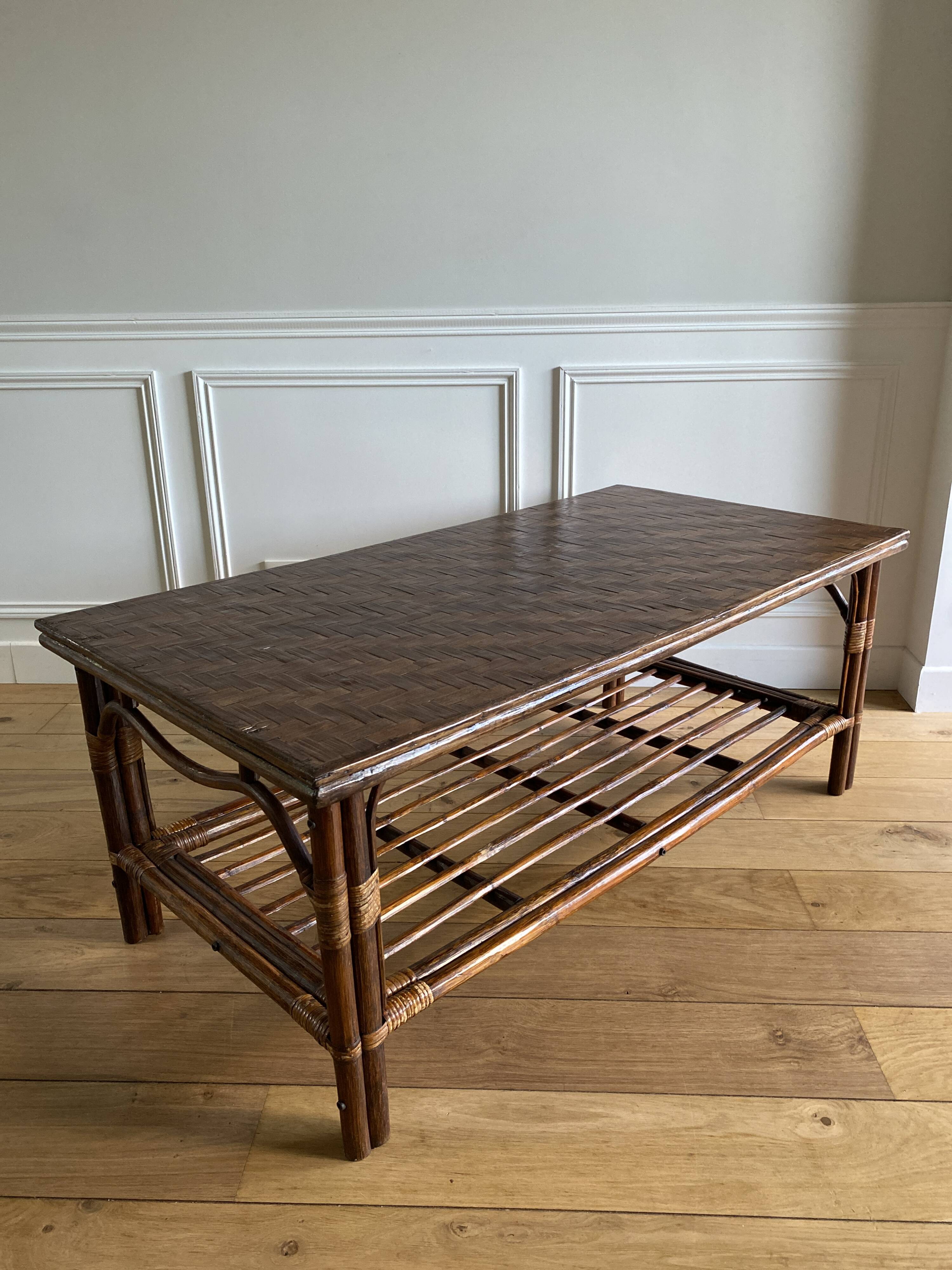Vintage brown bamboo living room coffee table