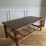 Vintage brown bamboo living room coffee table