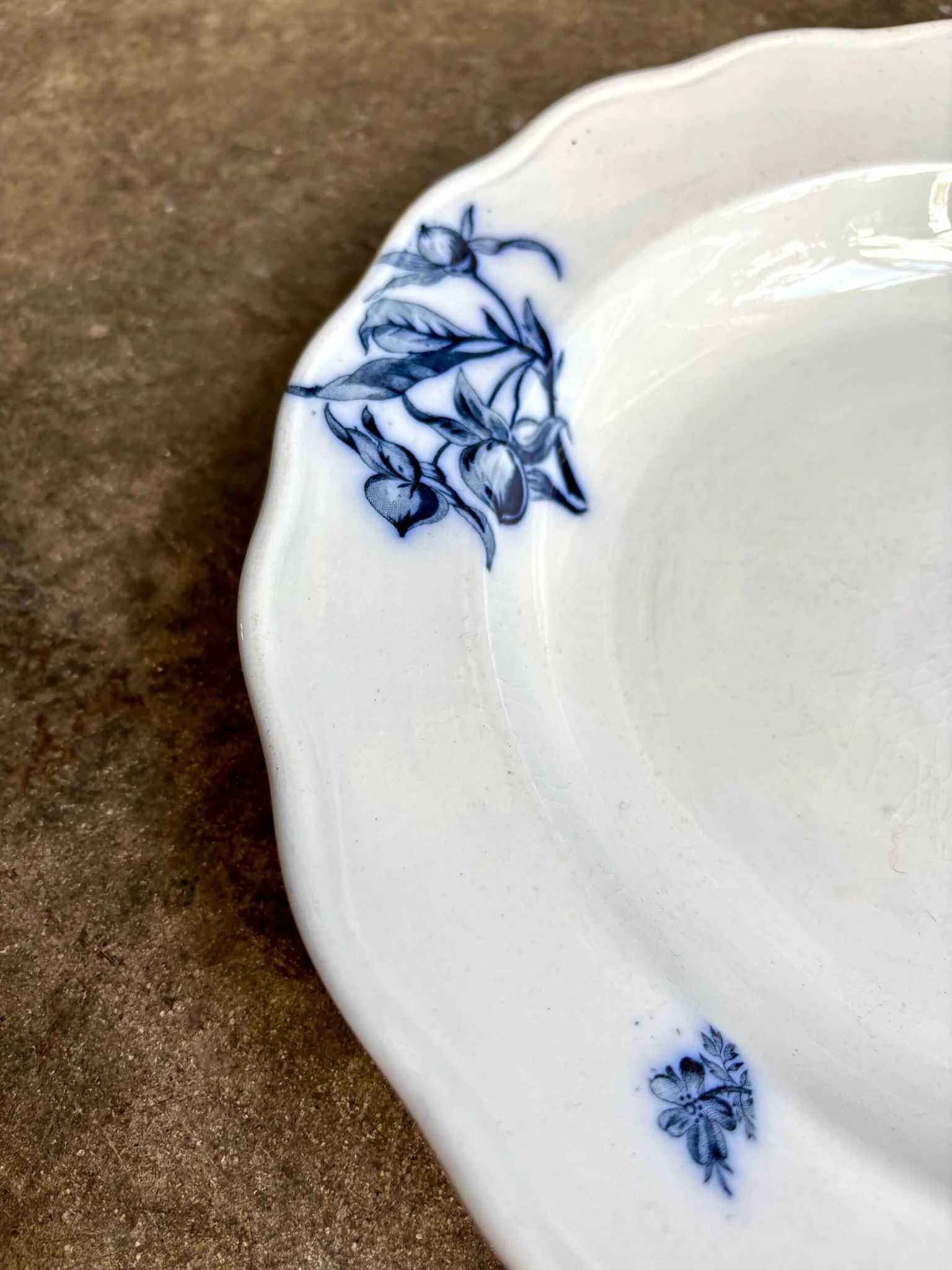 Plat rond et creux BWM & Co en terre de fer, service "Florentine"