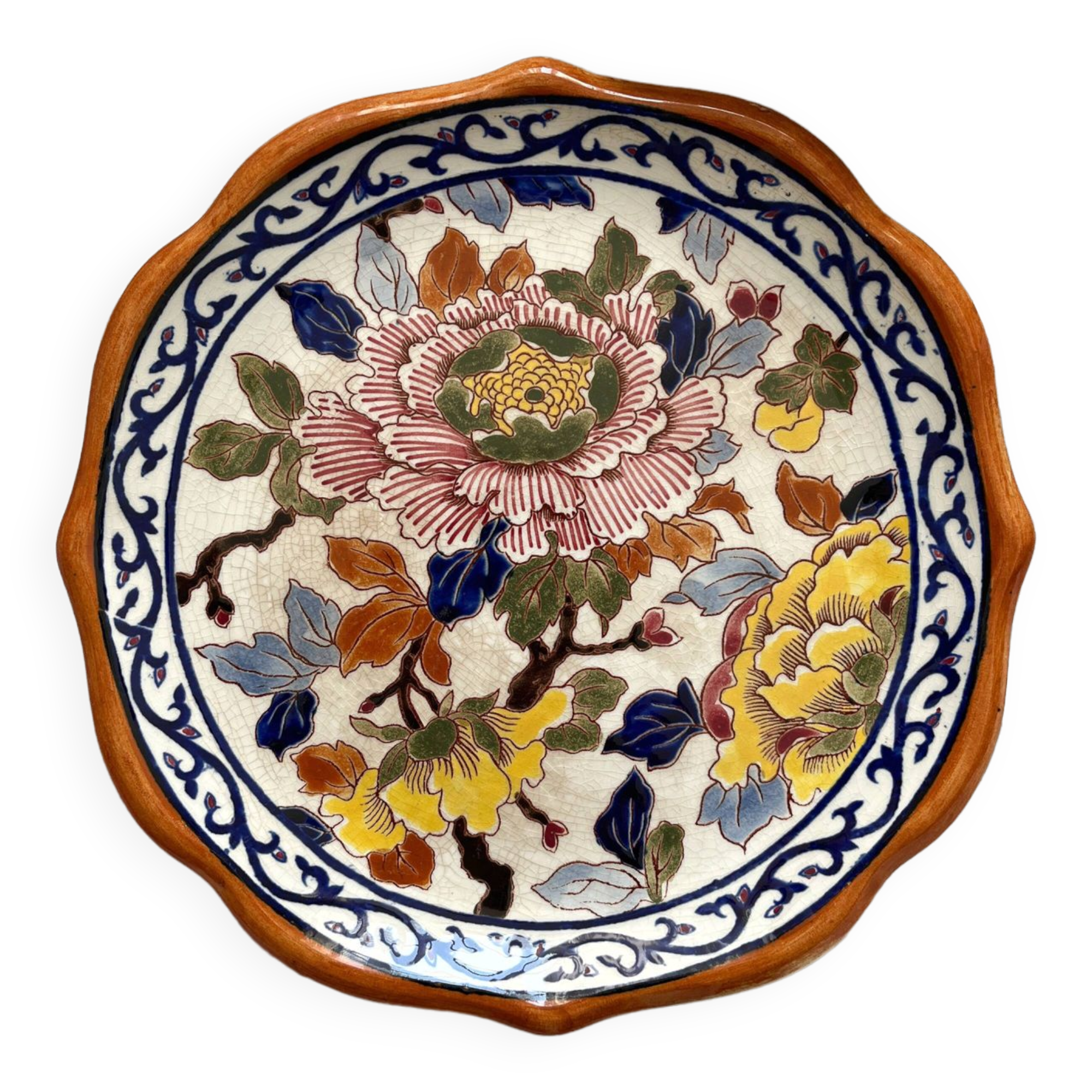 Gien earthenware plate with peony decoration