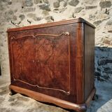 Buffet art déco français en noyer et acajou avec plateau en marbre, fin des années 1920