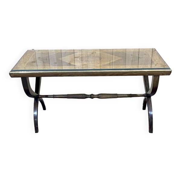 Table basse anglaise en marqueterie, années 50