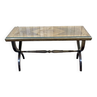 Table basse anglaise en marqueterie, années 50