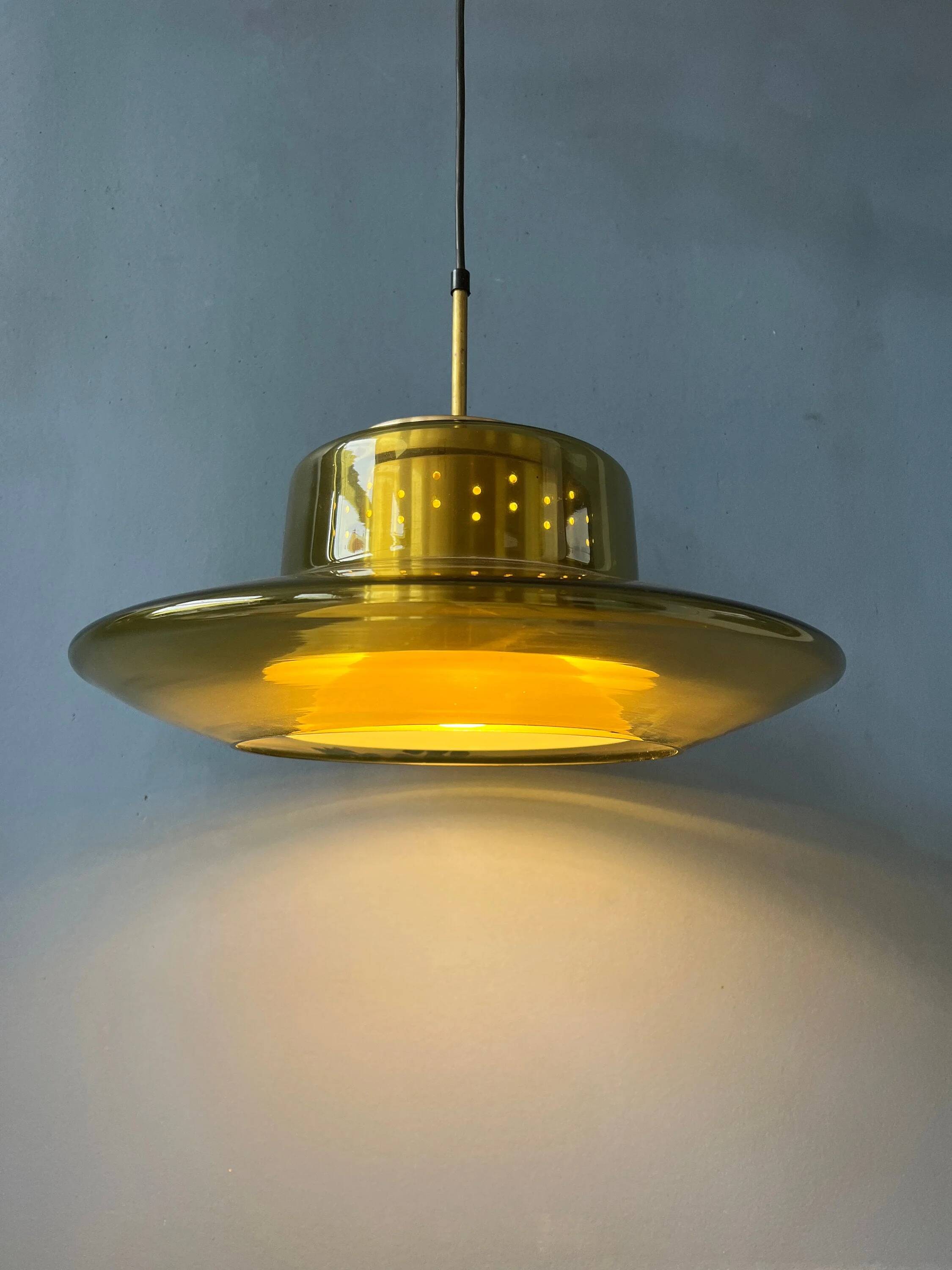 Suspension Space Age Dijkstra en verre fumé jaune, Mid-Century
