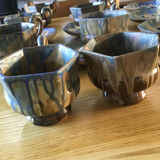 9 octagonal cups and octagonal cups in glazed stoneware G Metenier