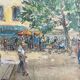 Sunny terrace table on market day signed (Ch. Blondel?)
