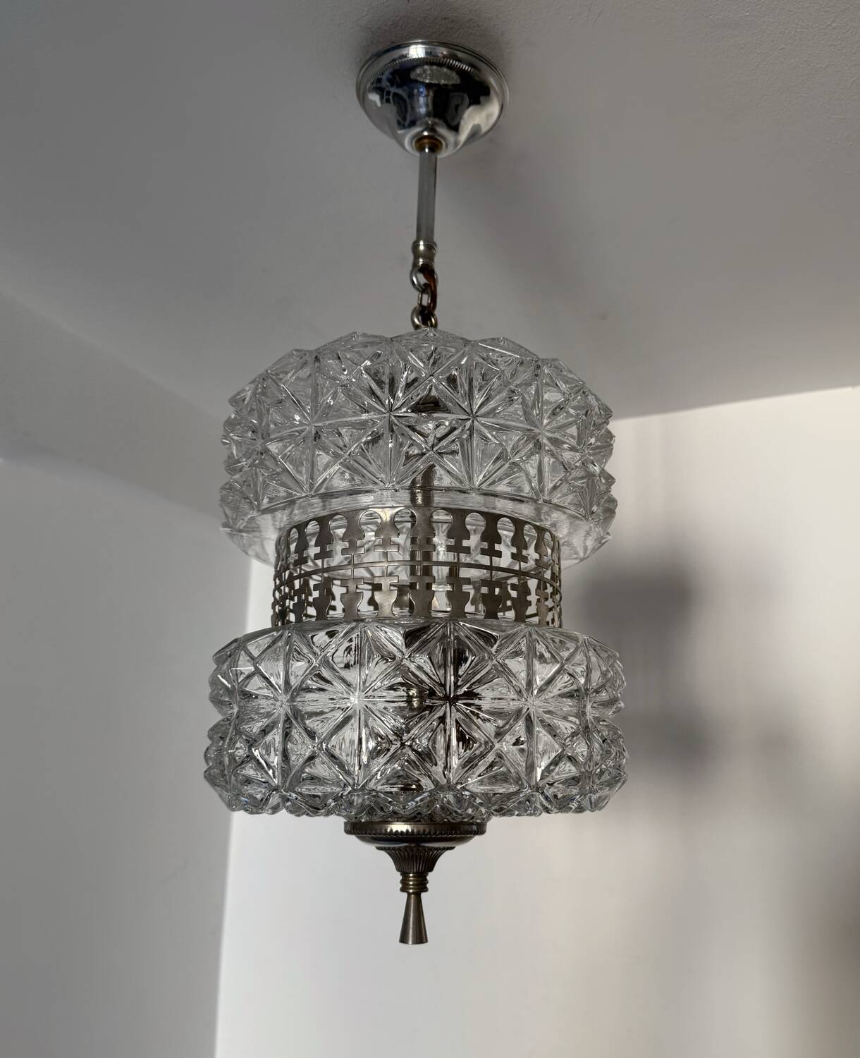 60s chrome glass chandelier