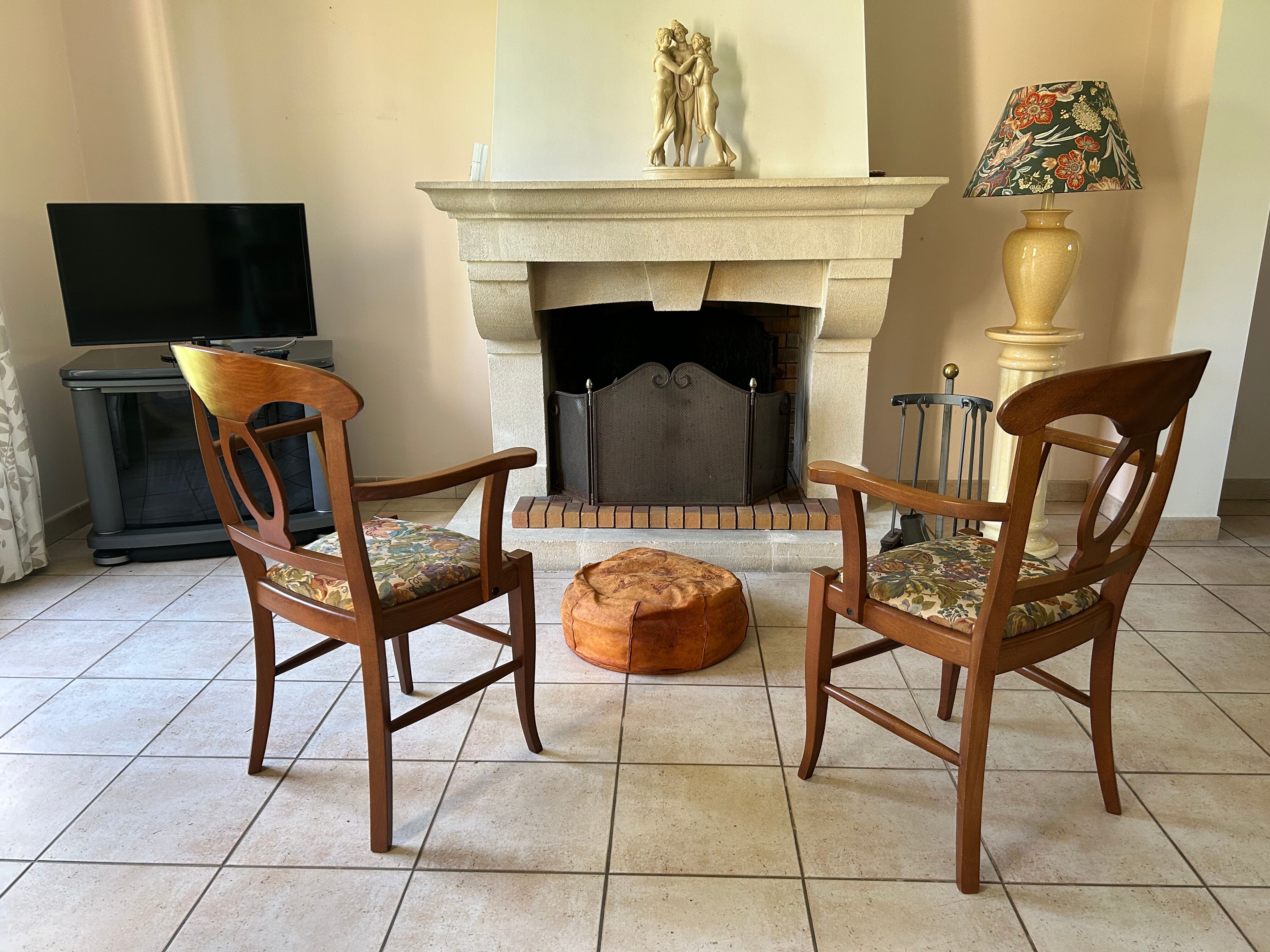Pair of bridge armchairs in solid cherry wood