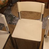 Set de 3 chaises années 70 blanches et inox
