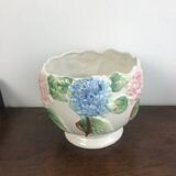 Vintage slip pot with hydrangea pattern