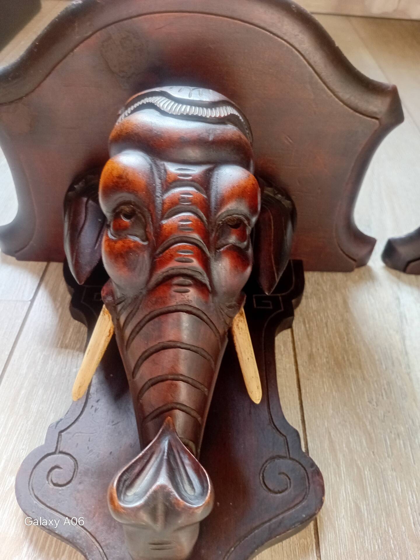 Rare pair of wall-mounted consoles Elephant carved wood J. Derolland