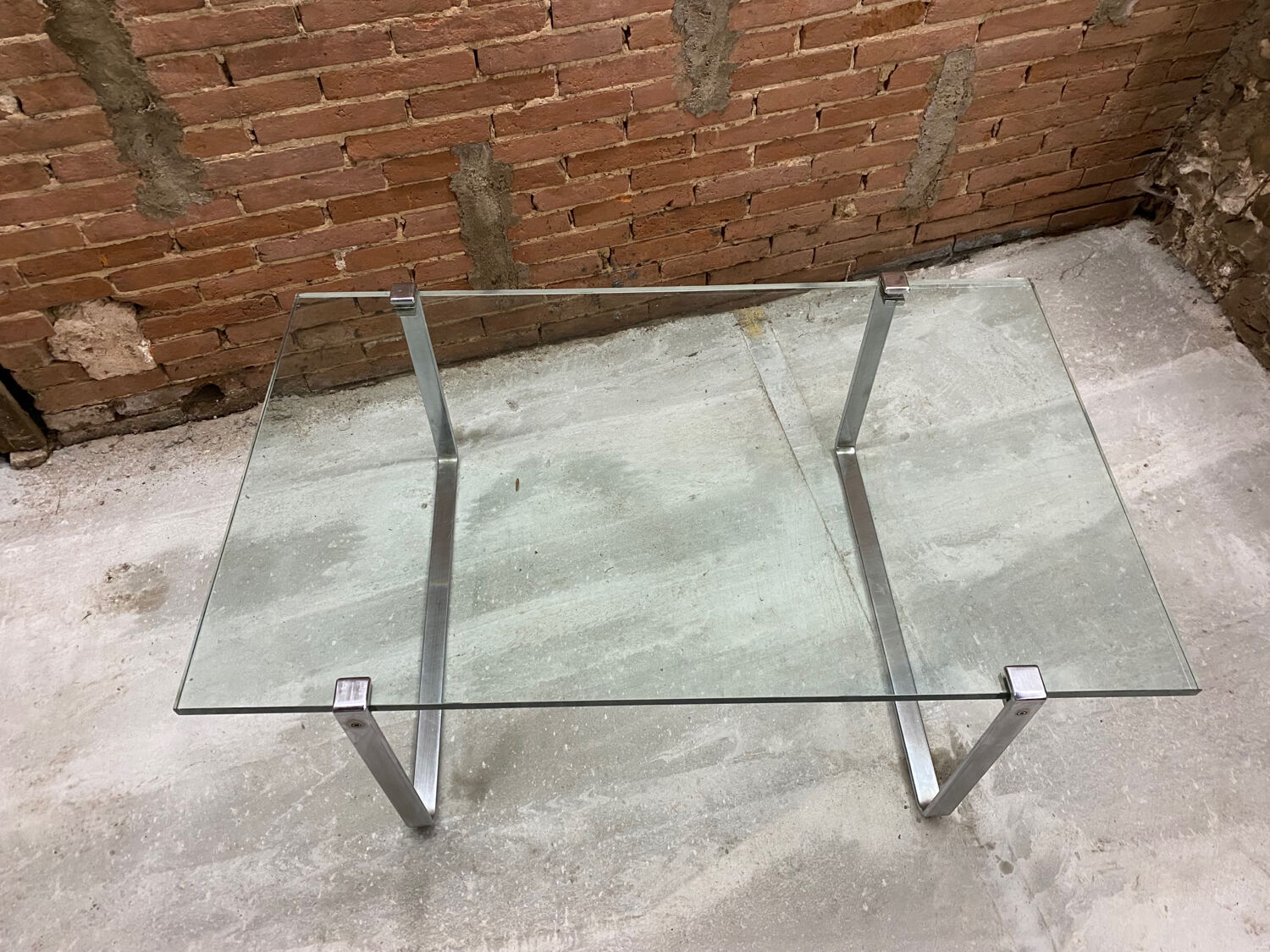 Vintage glass and chrome coffee table. Model K831 by KF Möller.