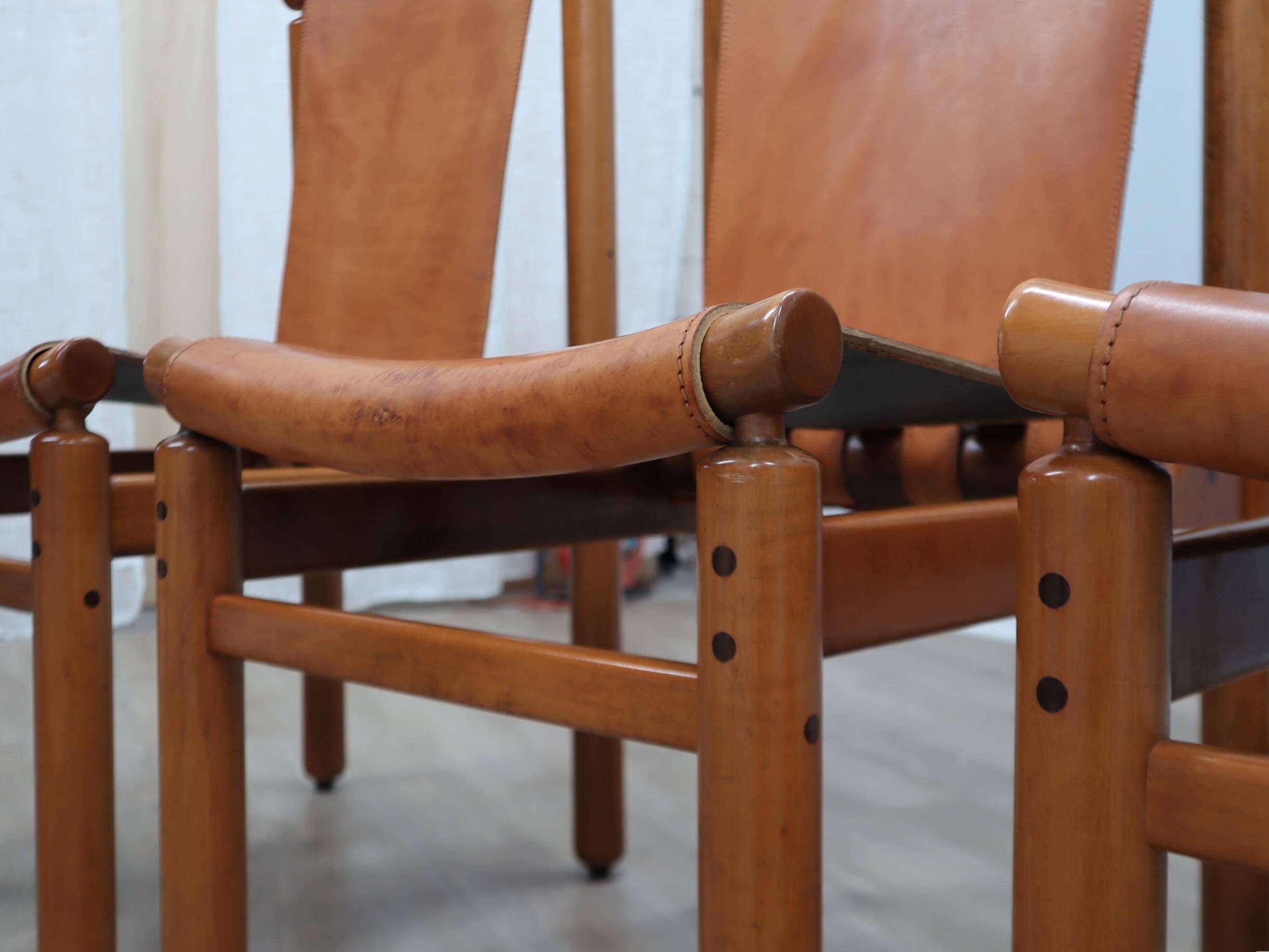 Set of 4 Ilmari Tapiovaara for La Permanente walnut & leather chairs 1960s
