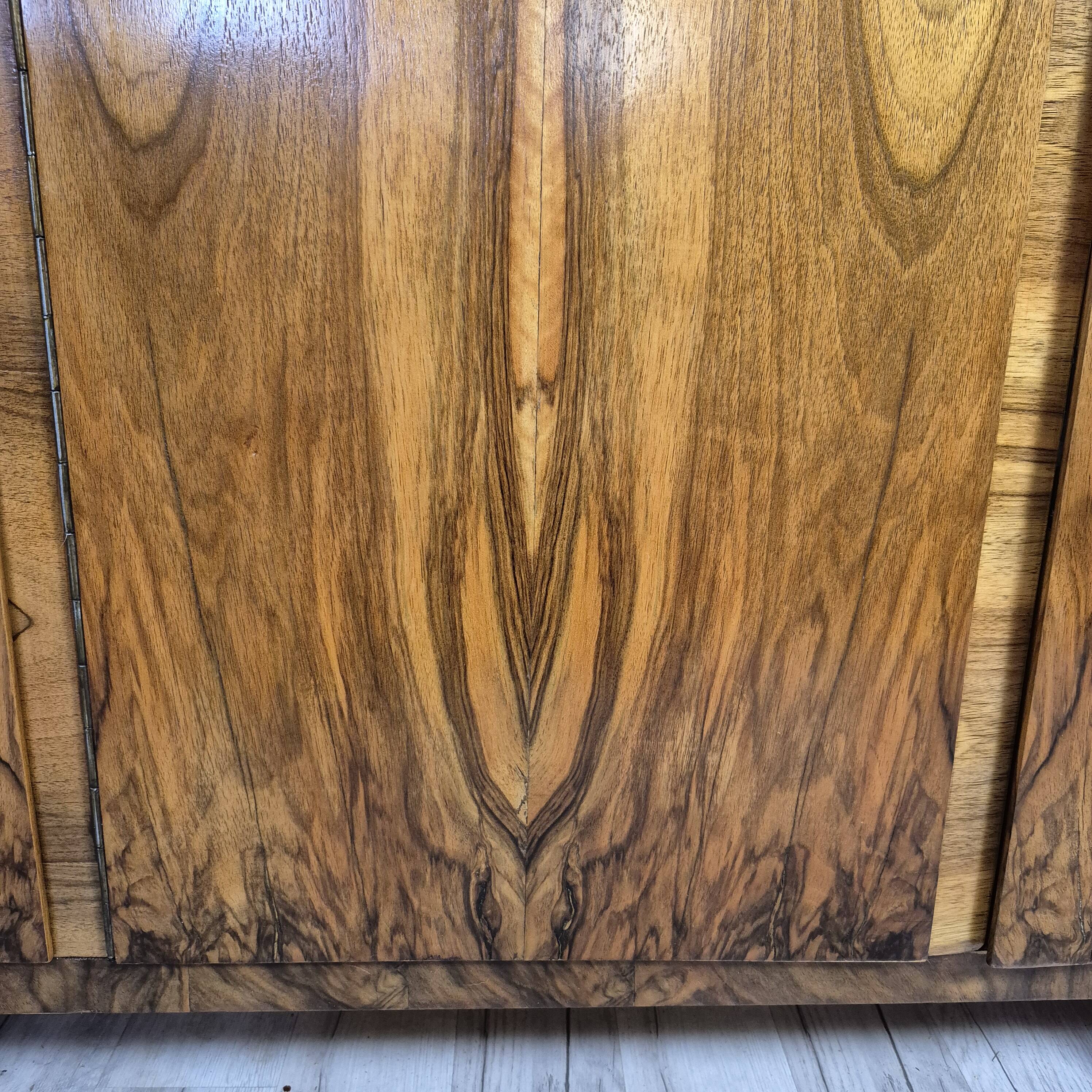 Restored Mid-Century Flame Walnut Highboard with Bar Cabinet - 1960s