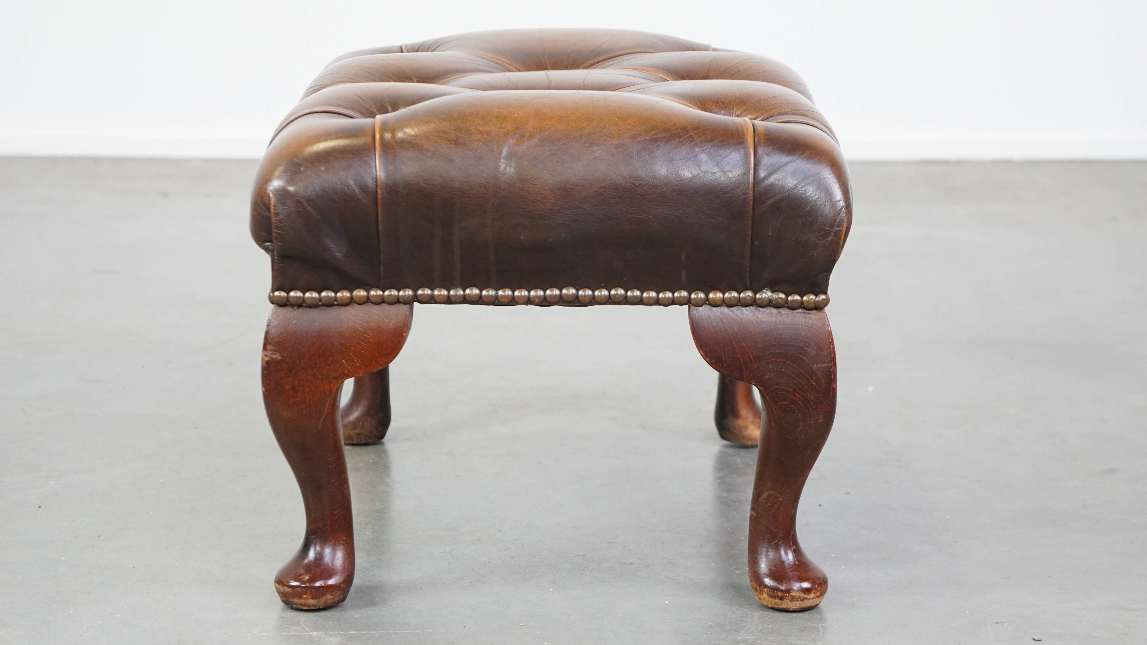 Brown cow leather chesterfield footstool