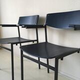4 fauteuils empilables minimalistes en métal bleu et contreplaqué par Gijs van der Sluis