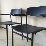 4 fauteuils empilables minimalistes en métal bleu et contreplaqué par Gijs van der Sluis