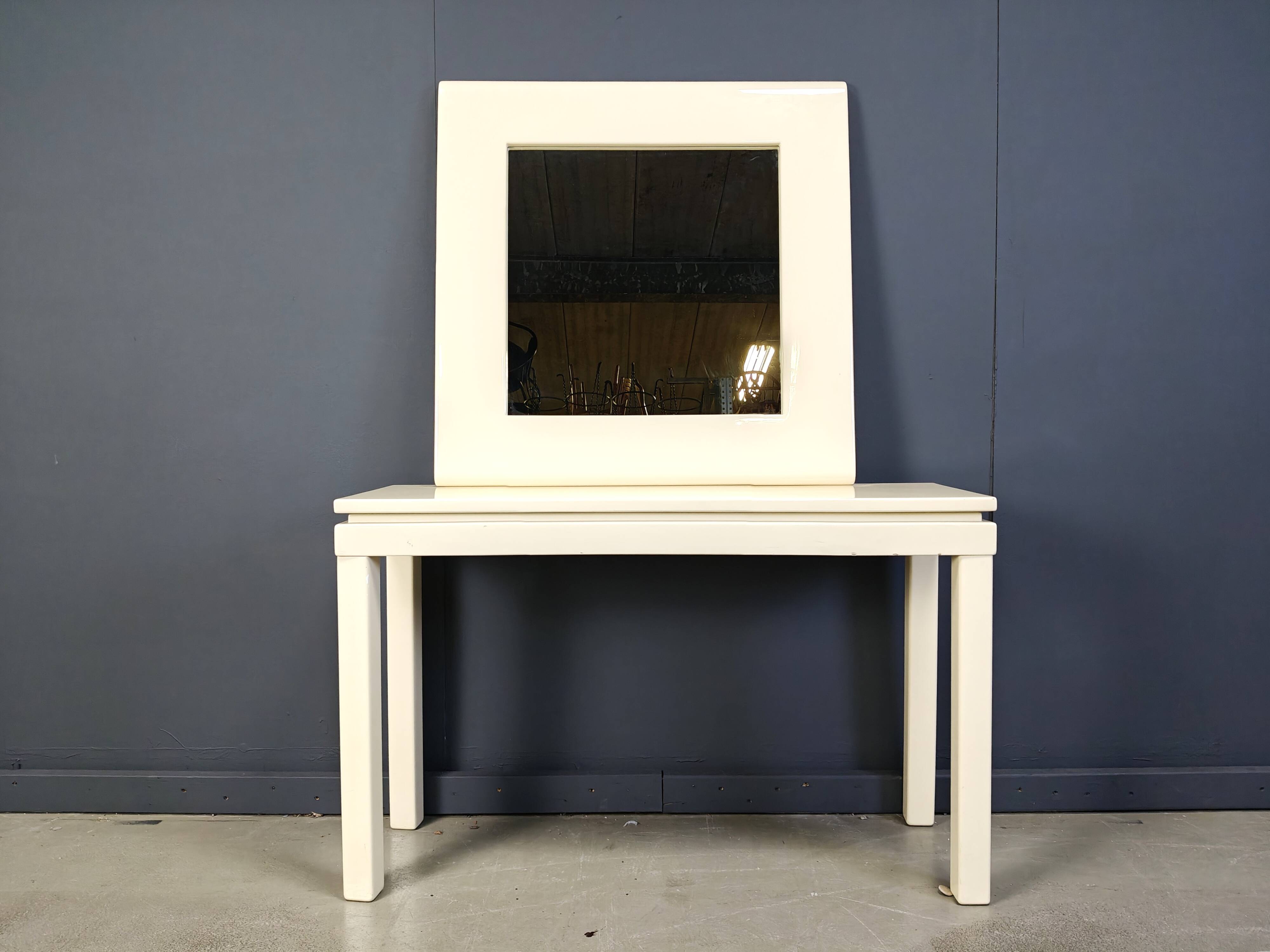 Console française vintage en bois laqué avec miroir, années 1980