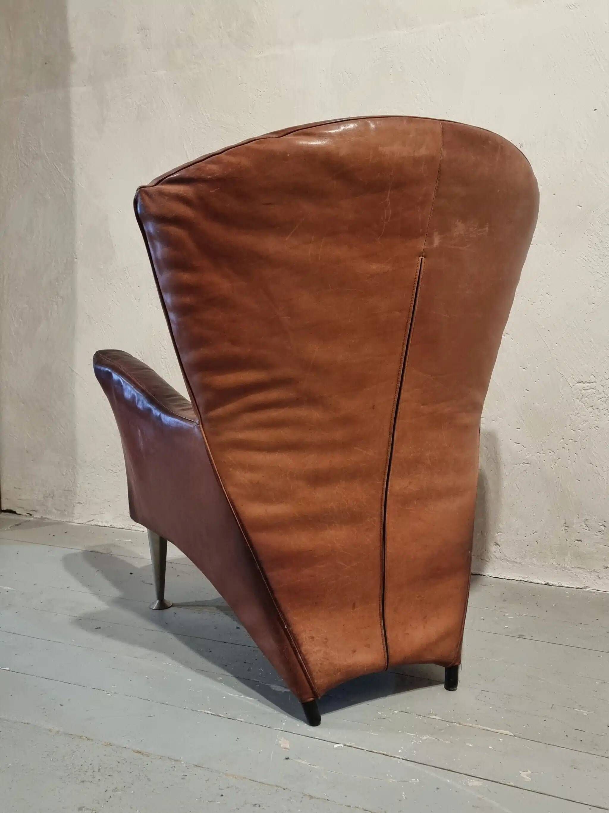Vintage Dutch leather lounge chair, 1990s, Montis style