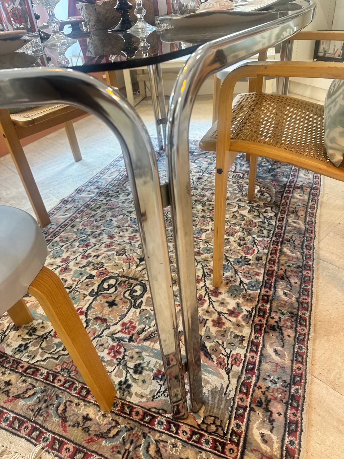 Vintage mid-century chrome and smoked glass table.