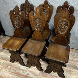 Series of 6 chairs called stepladder Renaissance style in richly carved oak around 1850