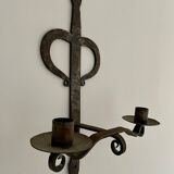 Brutalist wrought iron wall candle holder