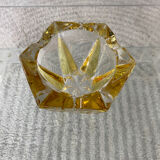 Cendrier vide poches vintage en verre ou cristal ciselé jaune