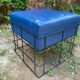 Square stool in black lacquered steel wire and blue leatherette circa 1970