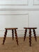Pair of twisted wooden tripod stools