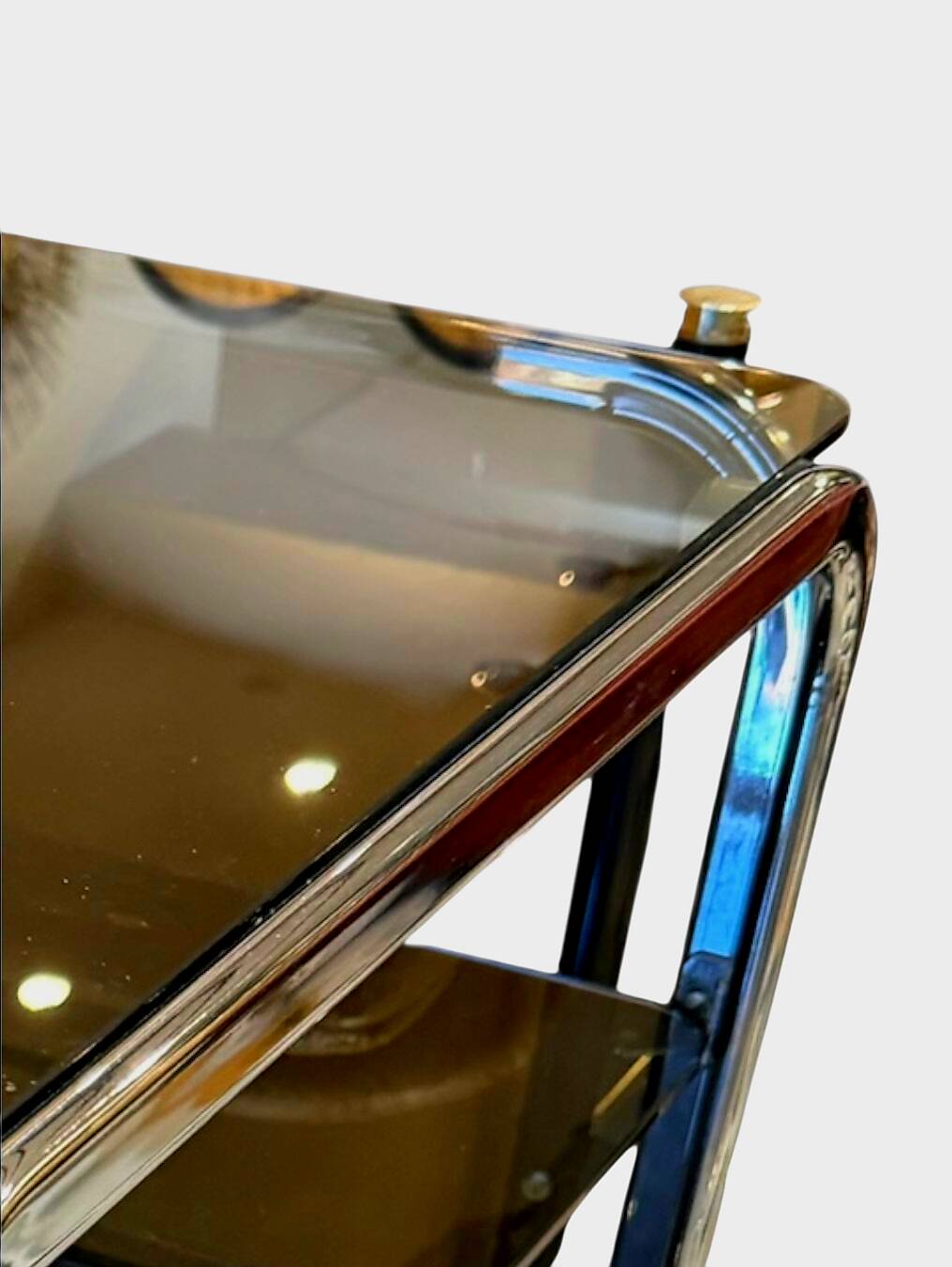 Vintage 80s Side Table – Smoked Glass & Chrome