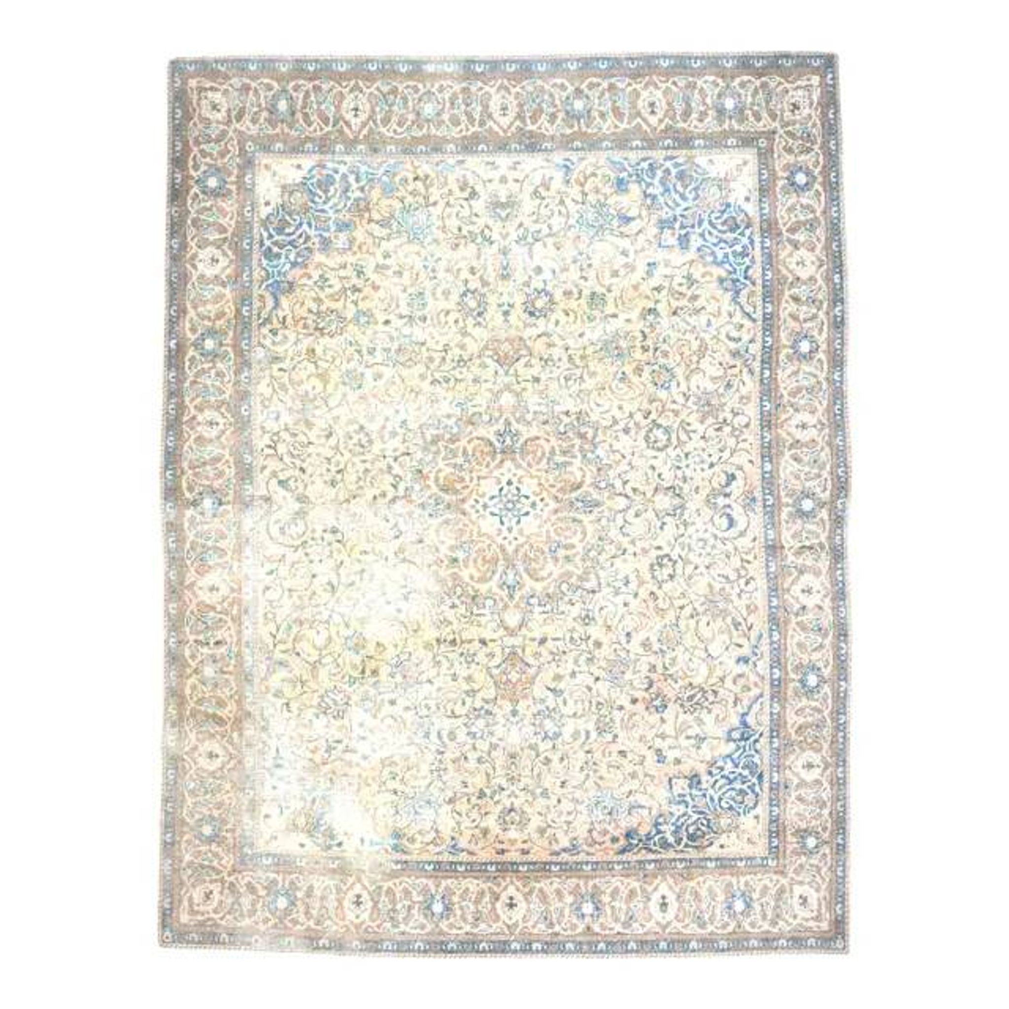 1970s Vintage Persian Handmade Wool Cotton Beige Area Rug 292x396