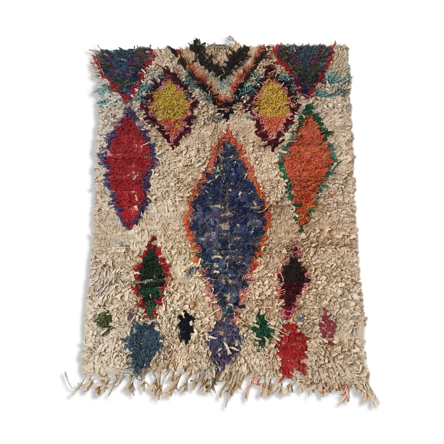 Moroccan Berber carpet Boucherouite with colored diamonds 200x152cm