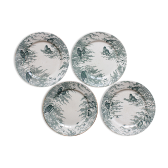 4 dessert plates in iron earth model "Snow" U&C Sarreguemines late nineteenth early twentieth century
