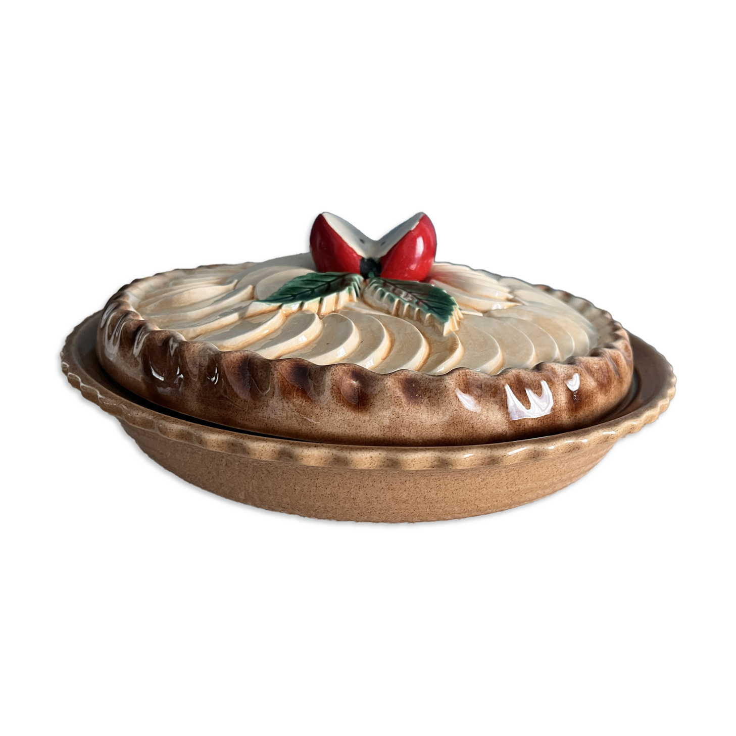 Vintage pie dish in barbotine apple pie Silea