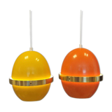 EXTREMELY rare LYFA Space Age lamps in thin lacquered metal with brass colored "ring" around.