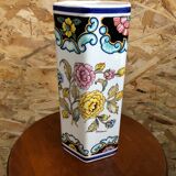 Old hexagonal vase v v carraresi ceramic white decoration flowers vintage